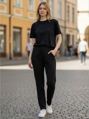 Chico's Black Relaxed Jogger Set - Tee & Track Pants
